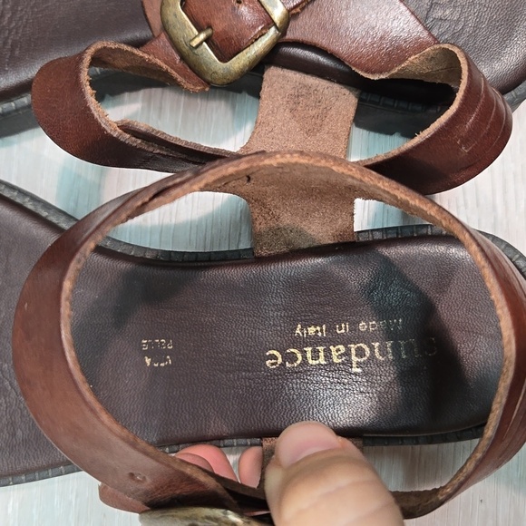 Sundance Leather Toe Loop Platform Buckle Sandals sz 37 / 6.5 - Picture 7 of 13